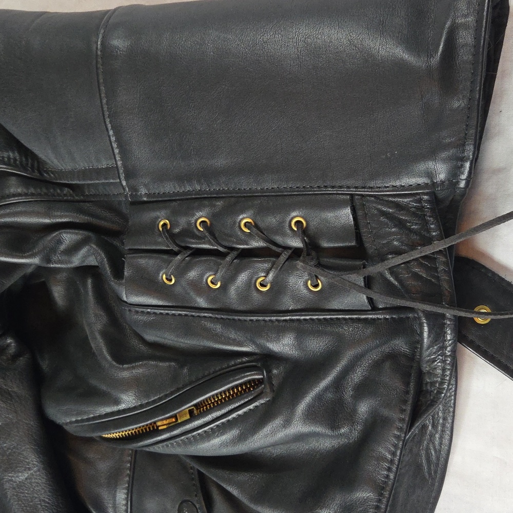 Brooks Black Leather Biker Jacket Coat Womens Size 42 MEDIUM Womans M - Picture 9 of 16